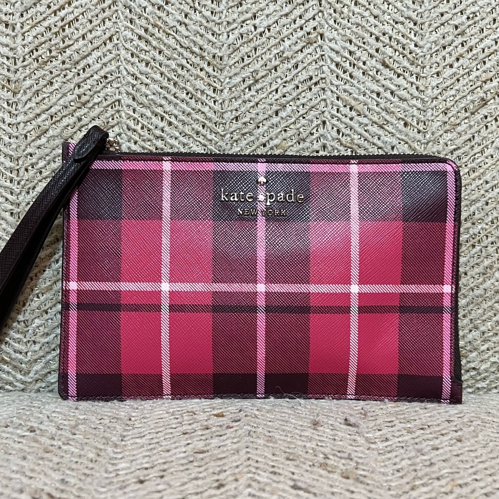 🍄Kate Spade Plaid Fabric/Leather Wristlet🍄